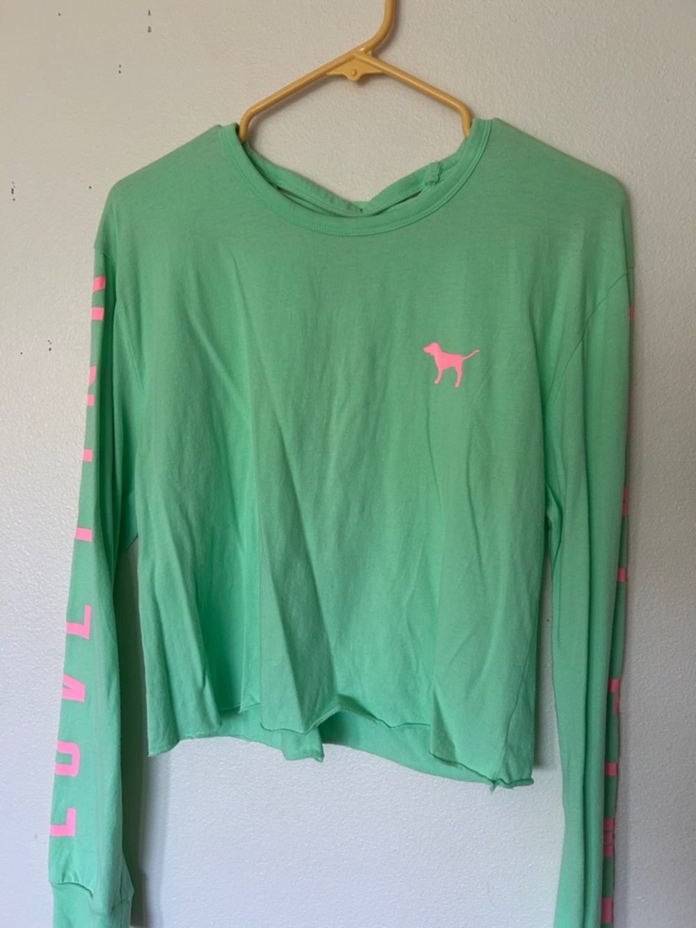 Pink Victoria’s Secret Long Sleeve Crop Top with Crisscross Weave Back Design